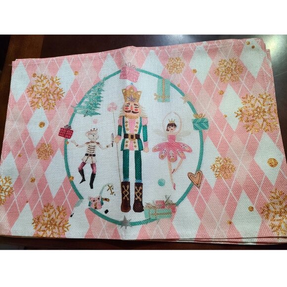 Nutcracker Placemats Christmas Decor Set 4 Pink Xmas Holiday Table Decorations - Picture 4 of 14